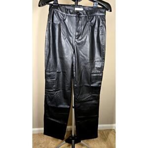 Altar'd State Womens Pu Leather Pants Black Wide leg Leg pockets Sz 7/28
